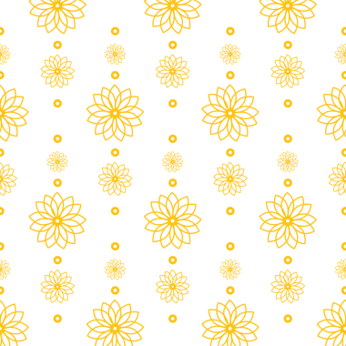 Şeffaf arkaplanda tekrarlanan çiçekli sarı desenlerin dijital png çizimi. İzole görüntü, kalıp ve şekil kavramı.