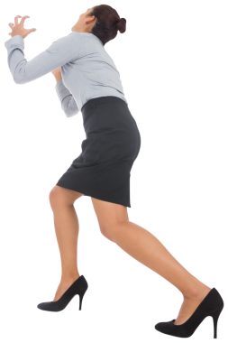 Şeffaf arka planda öfkeli beyaz iş kadınının dijital png fotoğrafı. İzole fotoğraf, profesyoneller ve iş adamları.