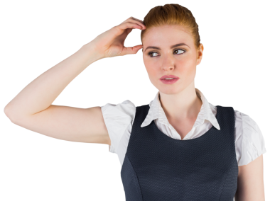 Şeffaf arka planda başı olan düşünceli beyaz bir kadının dijital png fotoğrafı. İzole fotoğraf, duygular ve duygular..