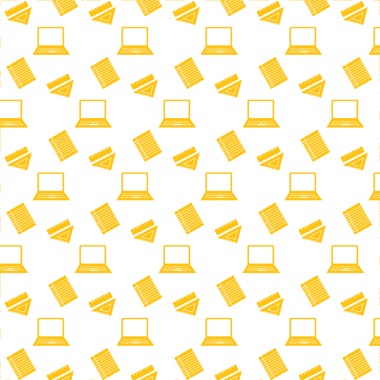 Saydam arkaplan üzerinde sarı dizüstü bilgisayar ve not defterlerinin dijital png çizimi. İzole görüntü, kalıp ve şekil kavramı.