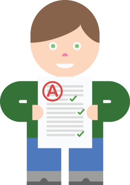 Şeffaf arkaplan üzerine sınavı olan okul çocuğunun dijital png çizimi. İzole imaj, şekiller ve eğitim kavramı.