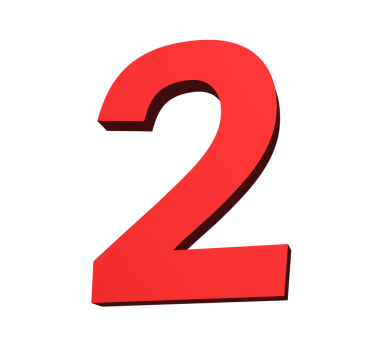 Şeffaf arkaplanda kırmızı 2 sayısının dijital png çizimi. İzole görüntü, şekil, renk ve sayı kavramı.