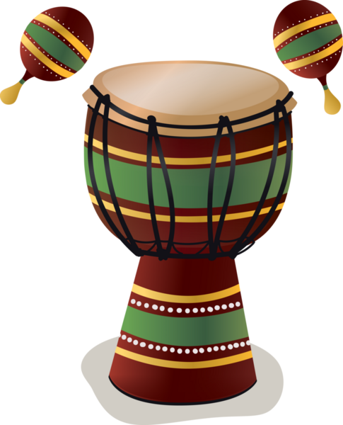 Цифровая png иллюстрация барабана с маракасами на прозрачном фоне. Изолированное изображение, музыка и инструменты.