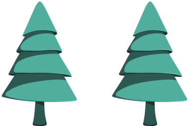 Şeffaf arkaplanda iki yeşil ağacın dijital png çizimi. İzole görüntü, doğa ve şekil kavramı.