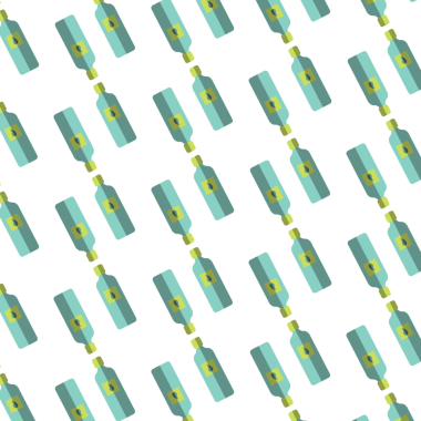 Saydam arka planda tekrarlanan yeşil şişelerin dijital png çizimi. Ayrı resim, tasarım arkaplan ve maket.