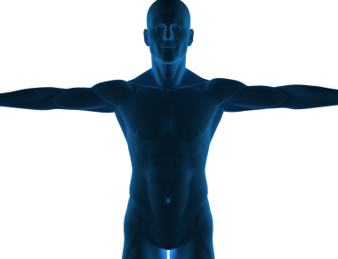 Digital png silhouette of muscular man with outstretched arms on transparent background. Isolated image, human body.