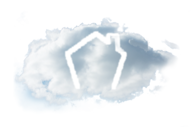 Şeffaf arka planda evi olan bulutun dijital png çizimi. İzole görüntü, mülk ve mimari konsepti.