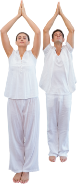 Kafkasyalı bir çiftin şeffaf arka planda yoga yaparken çekilmiş dijital png fotoğrafı. İzole fotoğraf, spor ve yarışma.