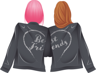 En iyi arkadaşları olan iki kadının şeffaf arkaplan üzerine yazılan dijital png çizimi. İzole görüntü, kadın arkadaşlığı ve gençlik kavramı.