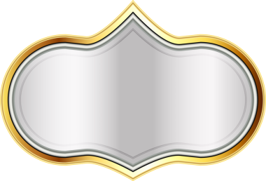 Şeffaf arkaplanda altın çerçeveli gümüş etiketin dijital png çizimi. Ayrı resim, tasarım arkaplan ve maket.