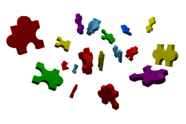 Şeffaf arkaplanda çok renkli yapboz desenlerinin dijital png çizimi. Ayrı görüntü, renk ve tasarım arkaplanı.