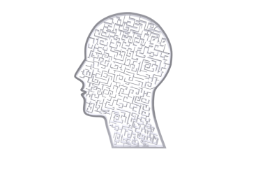 Şeffaf arkaplanda labirenti olan baş siluetinin dijital png çizimi. İzole görüntü, kaybolma ve düşünceler.