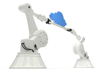 Şeffaf arkaplanda bulut sembolü olan robotik kolların dijital png çizimi. İzole görüntü, bulut iletişimi ve robotik kavram.