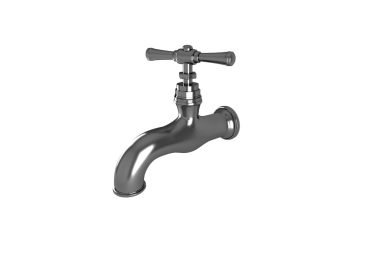 Şeffaf arka planda gümüş musluğun dijital png çizimi. İzole görüntü, şekiller ve su kavramı.