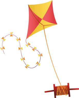 Şeffaf arkaplan üzerinde sarı ve kırmızı uçurtmanın dijital png çizimi. Ayrı görüntü, şekil, renk, oyuncak ve yön kavramı.