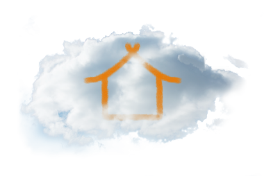 Şeffaf arka planda bulutlu evin dijital png çizimi. İzole görüntü, renk, şekil ve ev ve cennet.