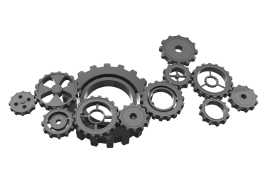 Şeffaf arkaplanda gri dişlilerin dijital png çizimi. İzole görüntü, iş akışı ve sanayi konsepti.