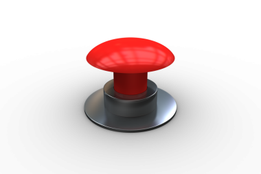 Şeffaf arkaplanda kırmızı düğmenin dijital png çizimi. İzole görüntü, şekiller ve değiştirici konsept.