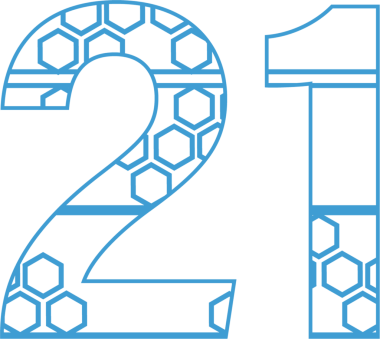 Saydam arkaplanda deseni olan mavi 21 sayısının dijital png çizimi. İzole görüntü, doğum günü ve kutlama.