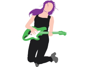 Saydam arka planda bayan gitaristin dijital png çizimi. İzole görüntü, müzik ve eğlence konsepti.