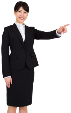 Şeffaf arka planda gülümseyen Asyalı iş kadınının dijital png fotoğrafı. İzole fotoğraf, profesyoneller ve iş adamları.