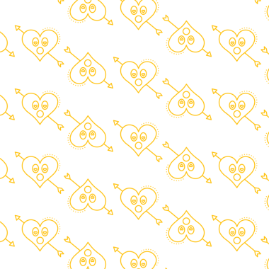 Şeffaf arkaplanda tekrarlanan kalplerin sarı desenlerinin dijital png çizimi. İzole görüntü, kalıp ve şekil kavramı.