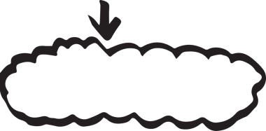 Saydam arkaplanda bulut ve aşağı okun dijital png çizimi. İzole görüntü, iletişim ve mesaj.