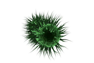Şeffaf arkaplanda yeşil virüsün dijital png çizimi. İzole imaj, sağlık, sağlık ve tıp konsepti.