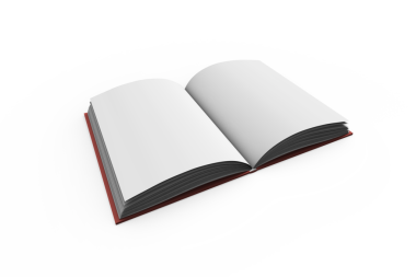 Şeffaf arkaplan üzerine açık boş kitabın dijital png çizimi. İzole resim, edebiyat ve kitaplar.