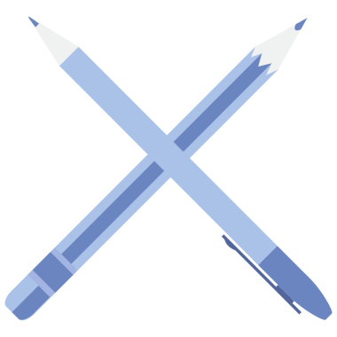 Saydam arkaplanda çapraz mavi kalem ve kalemin dijital png çizimi. İzole görüntü, renk, şekil ve yazım arkaplanı.