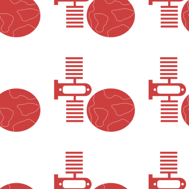 Saydam arkaplanda kırmızı uydu ve küre desenlerinin dijital png çizimi. İzole görüntü, kalıp ve şekil kavramı.