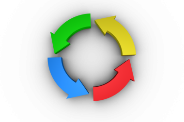 Saydam arkaplanda dönen renkli okların dijital png çizimi. İzole görüntü, yön ve iş akışı kavramı.