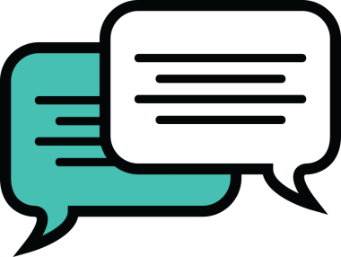 Şeffaf arkaplanda turkuaz ve beyaz fotokopi konuşma baloncuklarının dijital png çizimi. İzole görüntü, iletişim ve mesaj.