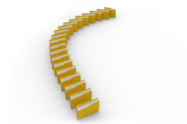 Saydam arkaplan üzerindeki birden fazla sarı dosyanın dijital png çizimi. İzole görüntü, belgeler ve iş dünyası.