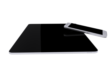 Saydam arkaplanda tablet ve akıllı telefonun dijital png çizimi. İzole görüntü, teknoloji ve iletişim.