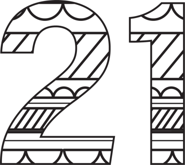 Saydam arkaplan üzerinde deseni olan siyah 21 sayısının dijital png illüstrasyonu. İzole görüntü, doğum günü ve kutlama.