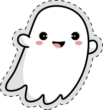 Şeffaf arkaplanda gülümseme simgesi olan bir hayaletin dijital png çizimi. Ayrı bir görüntü, cadılar bayramı ve kutlama..