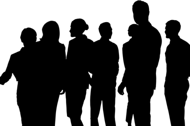 Saydam arkaplanda insanların siluetlerinin dijital png çizimi. İzole imaj, yaşam tarzı ve iş konsepti.