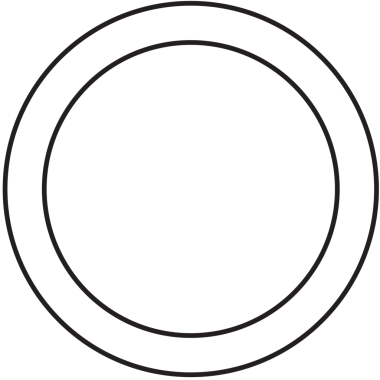 Şeffaf arkaplanda iki eş merkezli siyah halkanın dijital png çizimi. Ayrı resim, çerçeve, tasarım ögesi.