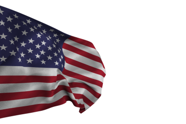 Şeffaf arka planda Birleşik Devletler bayrağının dijital png çizimi. İzole görüntü, milliyet ve sembol kavramı.