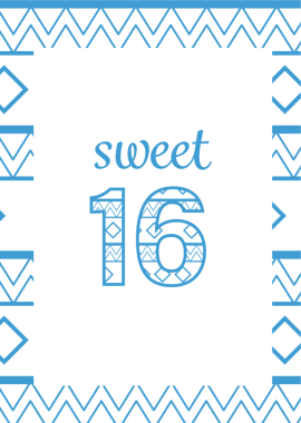 Şeffaf arkaplanda deseni olan mavi 16 sayısının dijital png çizimi. İzole görüntü, doğum günü ve kutlama.