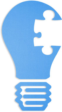 Şeffaf arkaplanda yapboz şeklinde kesilmiş büyük mavi ampulün dijital png çizimi. Ayrı görüntü, elektrik, ışıklandırma.