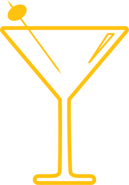 Şeffaf arkaplanda sarı kokteyl bardağının dijital png çizimi. İzole görüntü, renk, içecek, şekil ve tasarım arka planı.