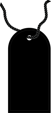 Saydam arkaplanda kopyalama alanı olan siyah etiketin dijital png çizimi. İzole görüntü, alışveriş ve bilgi.