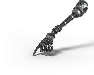 Şeffaf arkaplanda robot kolun dijital png çizimi. İzole görüntü, robot bilimi ve teknoloji konsepti.