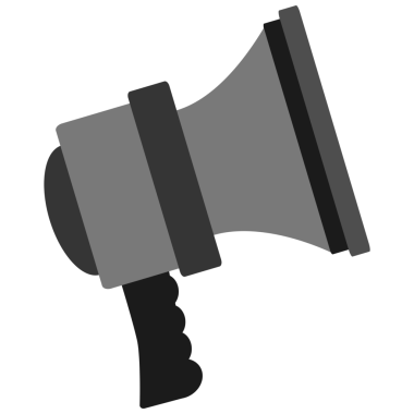 Saydam arkaplanda fotokopi alanı olan siyah ve gri megafonun dijital png çizimi. İzole görüntü, şekil, renk ve yazım kavramı.