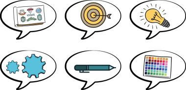 Şeffaf arkaplanda tasarım ve medya simgeleriyle konuşma baloncuklarının dijital png çizimi. İzole imaj, yaratıcı iş ve tasarım çalışmaları.