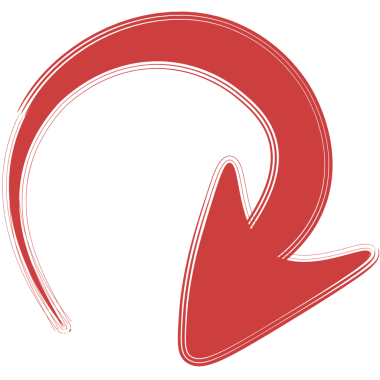 Şeffaf arkaplanda büyük kırmızı kıvrımlı okun dijital png çizimi. İzole görüntü, yön ve rota.