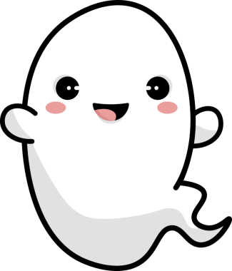 Şeffaf arkaplanda gülümseyen hayaletin dijital png çizimi. Ayrı görüntü, renk, şekil ve cadılar bayramı.