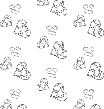 Şeffaf arkaplanda bulmaca ve tuğla desenli kalplerin dijital png çizimi. Ayrı görüntü, soyut, şekiller ve desenler.